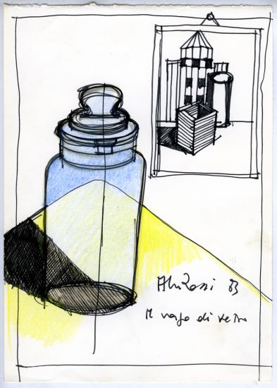 Autobiografia Poetica - Il vaso di vetro, metite colare e pennarello su carta, 21.3x15.1 cm, 1983