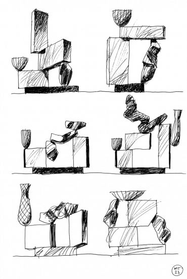 Barricades - Mario Trimarchi, Sketch 6, 2023, china su carta, 20x29,7 cm