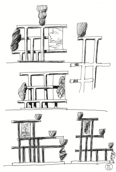 Barricades - Mario Trimarchi, Sketch 2, 2023, china su carta, 20x29,7 cm