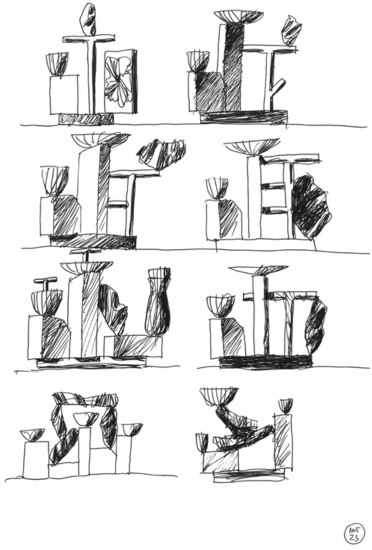 Barricades - Mario Trimarchi, Sketch 3, 2023, china su carta, 20x29,7 cm