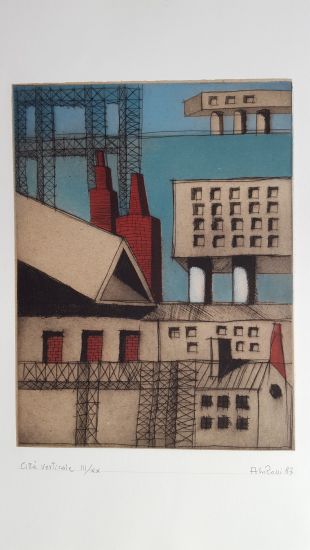 Paesaggi urbani - estesa fino al 5 novembre - Aldo Rossi, Città Verticale, 1987, acquaforte e acquatinta, 49,6x35,2 cm