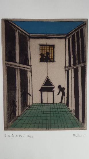 Paesaggi urbani - estesa fino al 5 novembre - Aldo Rossi, il cortile di Broni, 1987, acquaforte e acquatinta, 49,6x35,2 cm