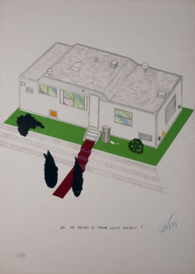 Ettore Sottsass Jr - Chi ha paura di Frank Lloyd Wright, cm 70x50, serigrafia, tiratura 80