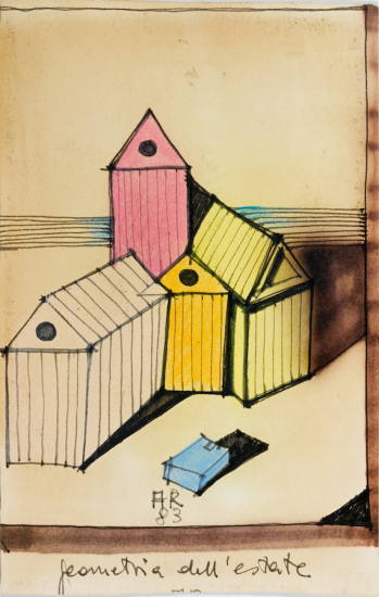 Cabina dell’Elba - Geometria dell’estate, 1983, pastello e pennarello su carta, cm H 28,4 x B 22