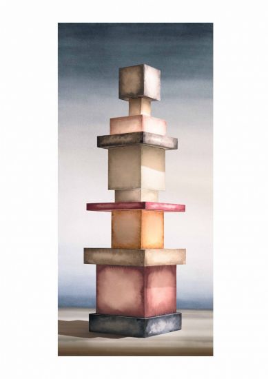 Marco Palmieri - Marco Palmieri, Torre a Predominanza Rossa (Istinto a Costruire), 2025, stampa a getto d'inchiostro su carta cotone, cm 145 x 65, ed. di 7 
