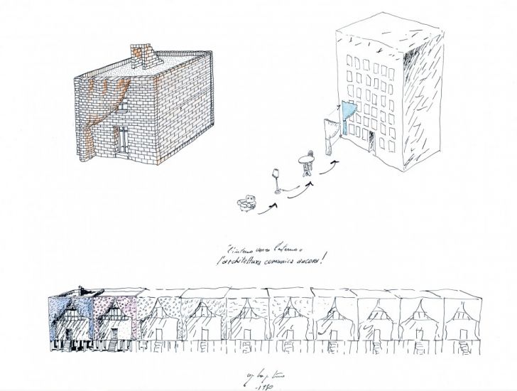 Interno/Esterno - “L’interno verso l’esterno. 
L’architettura comunica ancora” 1980
tecnica mista su carta
30x40 cm
