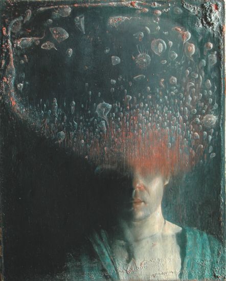 Isterie Plutonioche - Autoritratto con nube batterica, 2009 olio su tela cm 50 x 40 (2)