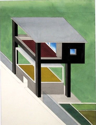 Architettura Attenuata. 24 disegni di Ettore Sottsass - Casa normale, acquarello, 61x46 cm