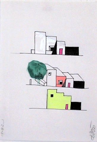 Architettura Attenuata. 24 disegni di Ettore Sottsass - Casa unifamiliare, acquarello, 29.5x20.5 cm