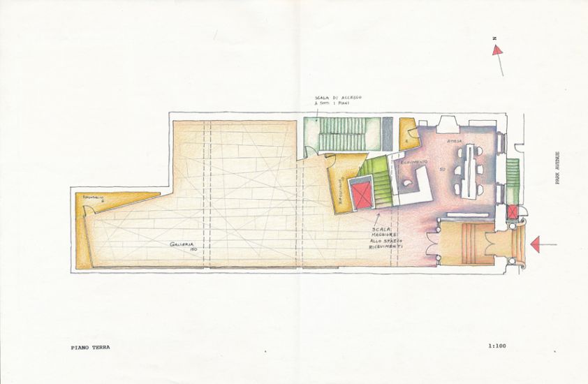 Frammenti e figure architettoniche ai quattro angoli del mondo  - Progetto per la ristrutturazione dell’Istituto Italiano di Cultura a New York. Studio per la pianta del piano terra per l l’Istituto Italian