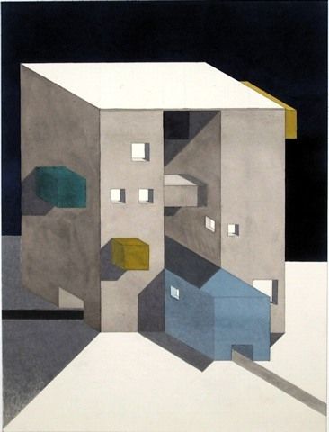 Architettura Attenuata. 24 disegni di Ettore Sottsass - Museo triste in memoria dei popoli massacrati, acquarello, 61x46 cm