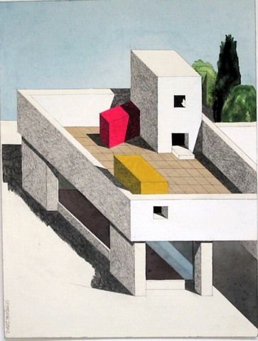 Architettura Attenuata. 24 disegni di Ettore Sottsass - Negozio, autorimessa, abitazione, acquarello, 61x46 cm
