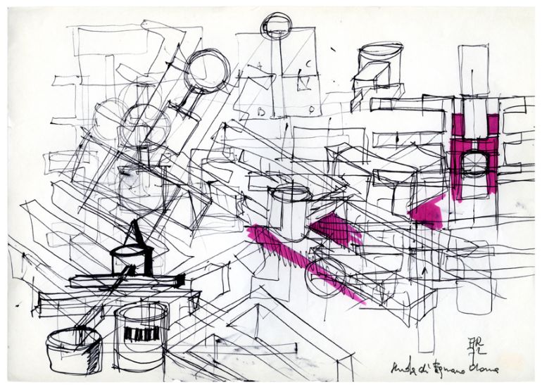 Opere dal 1970 al 1980 - Scuola di Fagnano Olona, 1972, inchiostro e acquerello su carta