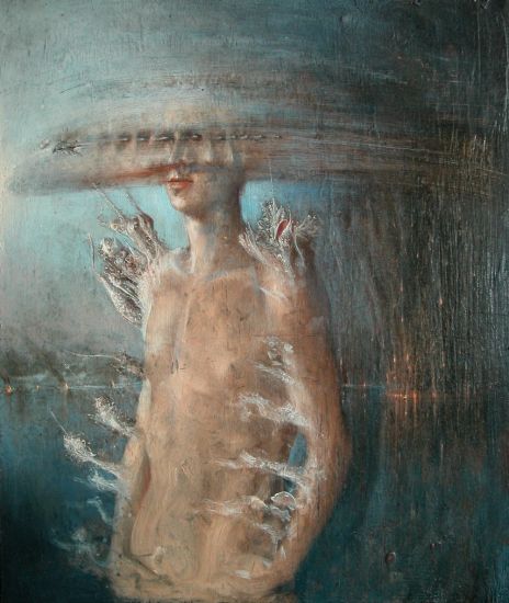 Isterie Plutonioche - Uomo fiorente 2010 olio su tavola cm 58x48,5