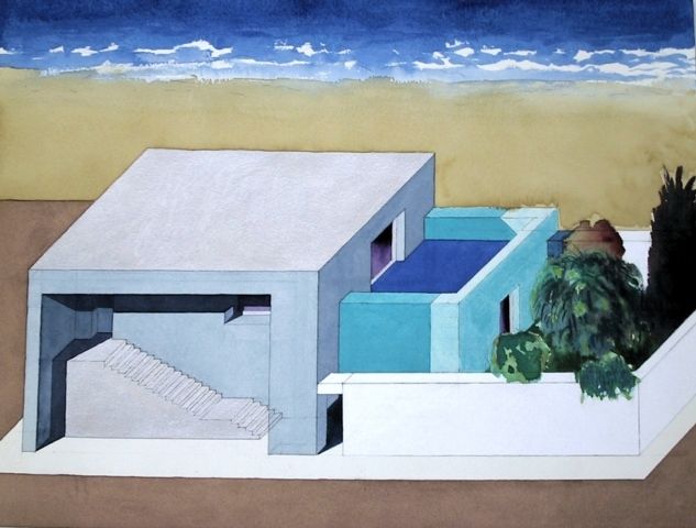 Architettura Attenuata. 24 disegni di Ettore Sottsass - Villa al Mare, acquarello, 61x46 cm