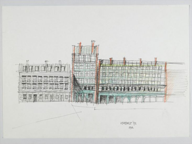 Disegni 1980 - 1996 - Hasselt-1992, inchiostro e pastello su carta, 29.5 x 42.3