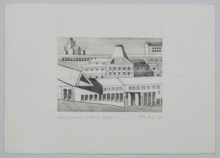 Aldo Rossi - Composizione Urbana, 1973, incisione14/40, 25.5x35 cm