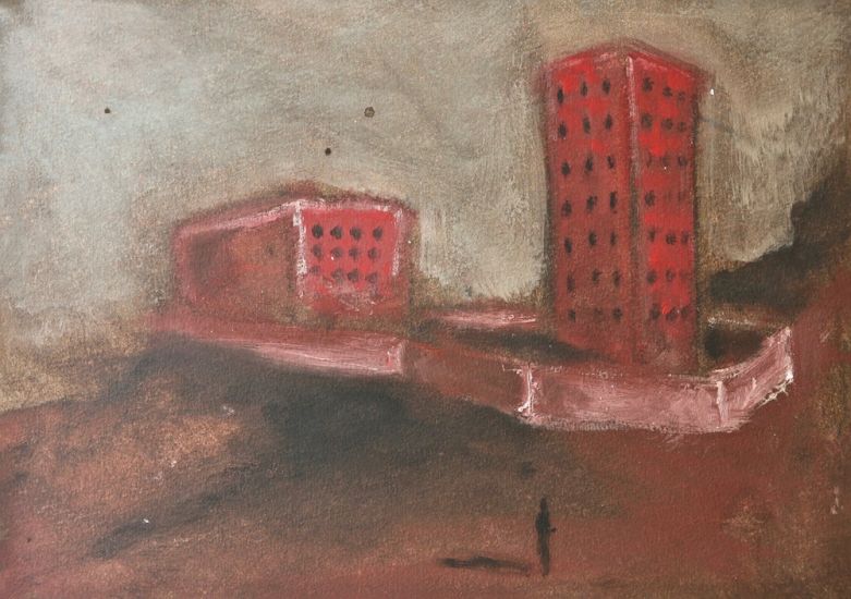 La rentrée scolaire de Olmo Gasperini - Olmo Gasperini Castello, 2019 olio su carta cm 29,5x21