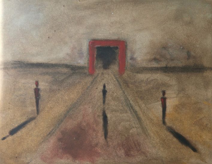 La rentrée scolaire de Olmo Gasperini - Olmo Gasperini Porta rossa II, 2019 olio su carta
cm 22x28