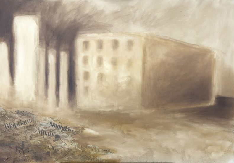 La rentrée scolaire de Olmo Gasperini - Olmo Gasperini, Quello che resta III, olio su tela, 2020, cm 65x90